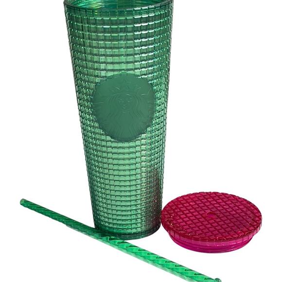 NWT Starbucks Watermelon Grid Cold Cup Tumbler Summer Pink Green - 24 oz Venti - Picture 7 of 12